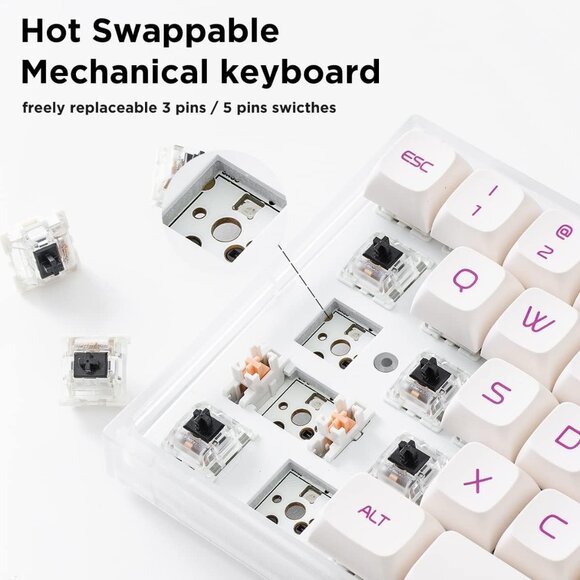 YUNZII KC68 Hot Swappable Mechanical Keyboard 68-Key Gaming Keyboard with Transl - Picture 4 of 7